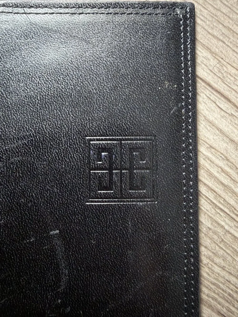 Givenchy Paris Men’s Black Leather Bifold Card Wallet Engraved Logo Minimalistic